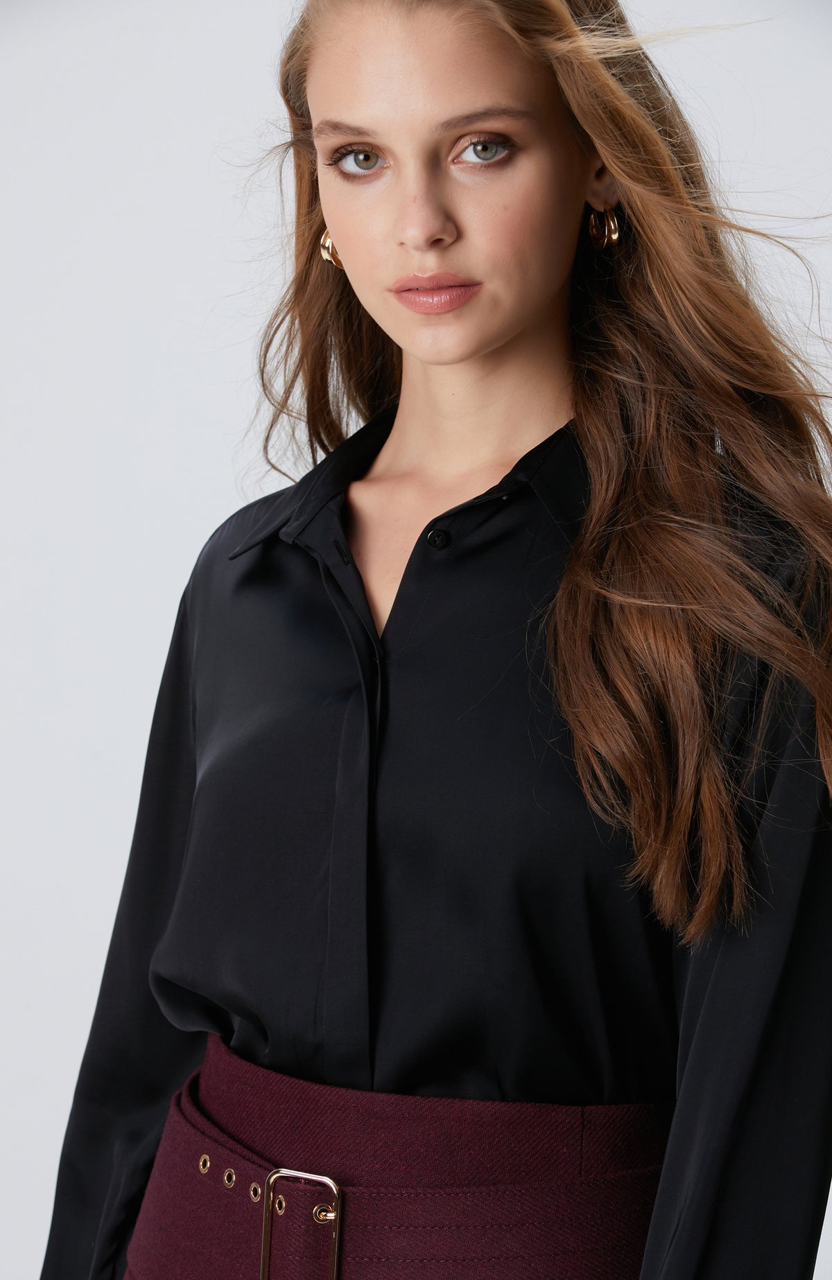 WOMEN'S Black Satin Shirt