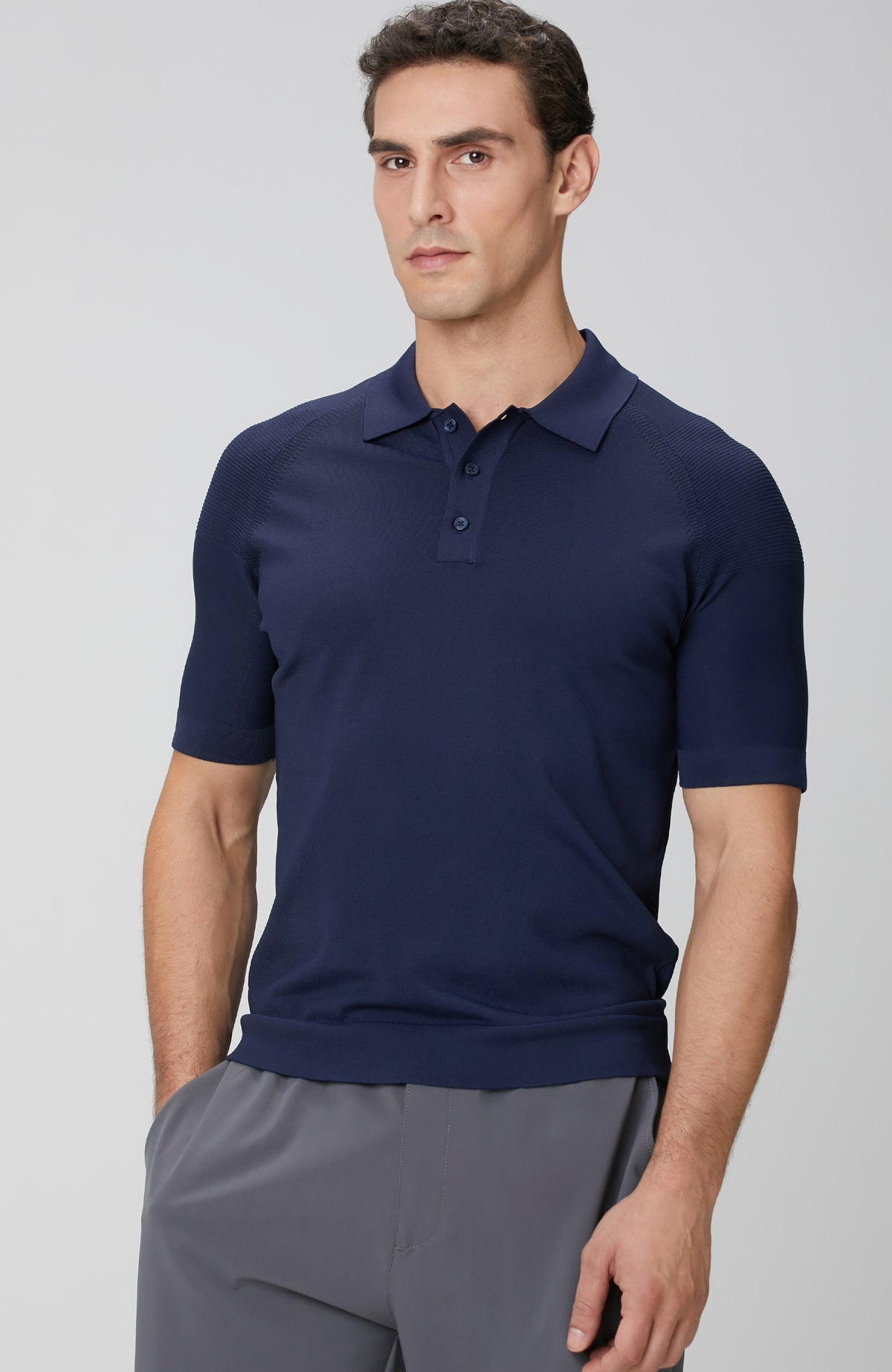 MEN'S Navy Blue Polo Neck Knitwear Sweater