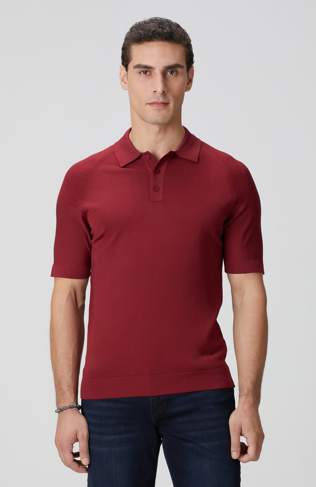 MEN'S Burgundy Polo Neck Knitwear Sweater