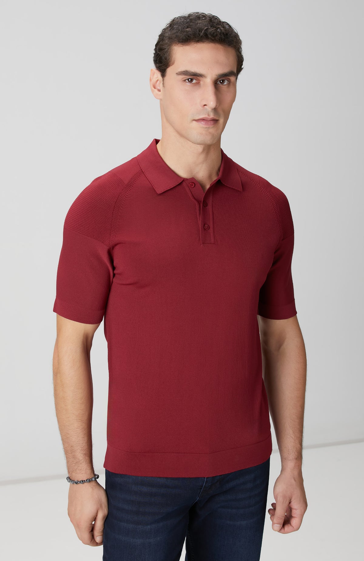 MEN'S Burgundy Polo Neck Knitwear Sweater