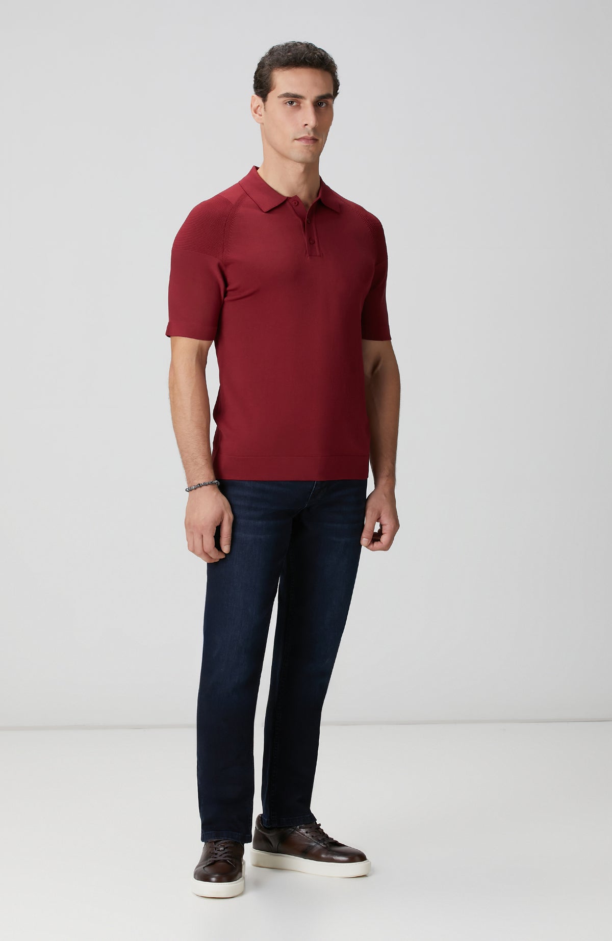 MEN'S Burgundy Polo Neck Knitwear Sweater