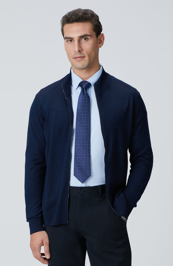 MEN'S Navy Blue Wool Blend Knitwear Cardigan