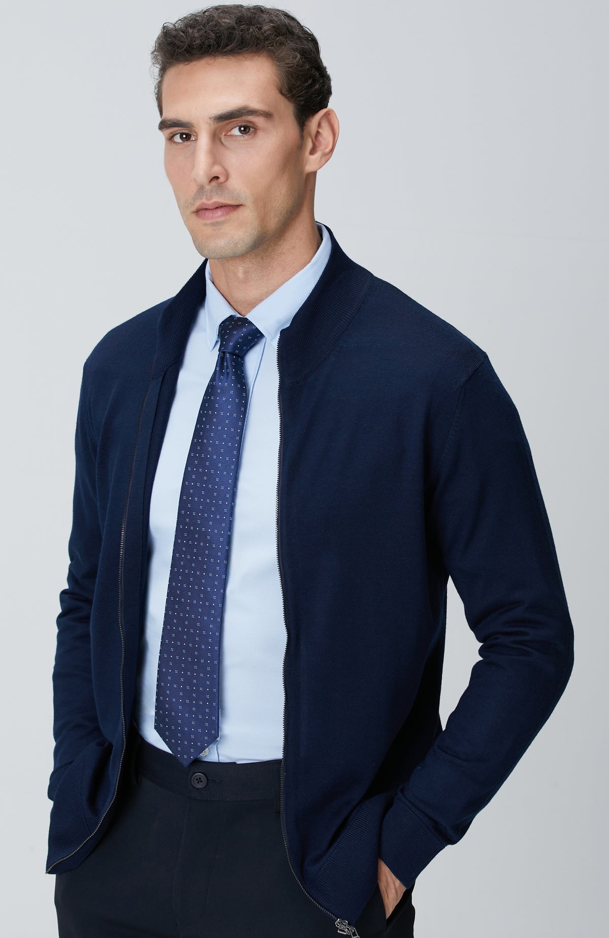 MEN'S Navy Blue Wool Blend Knitwear Cardigan