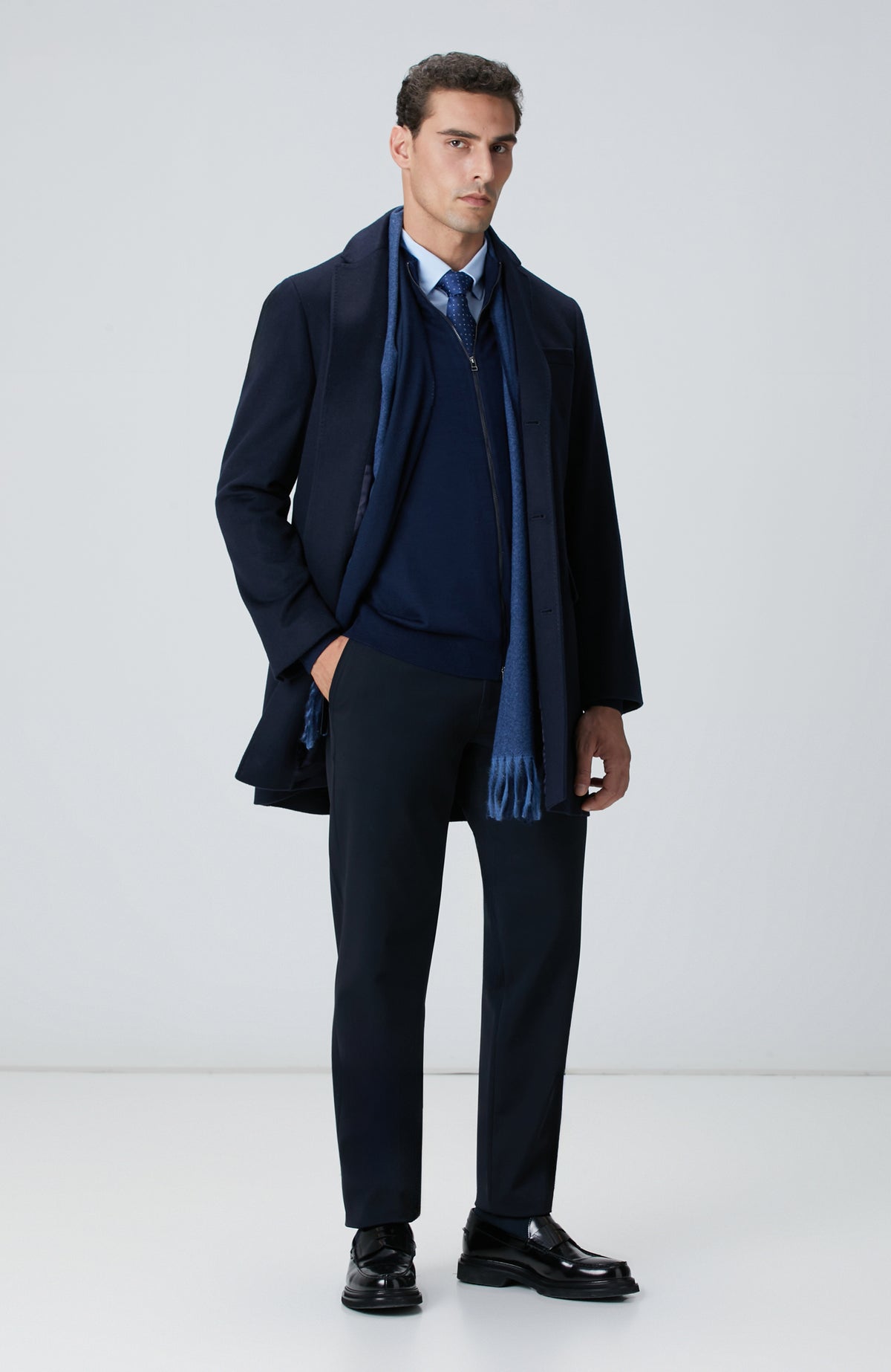 MEN'S Navy Blue Wool Blend Knitwear Cardigan