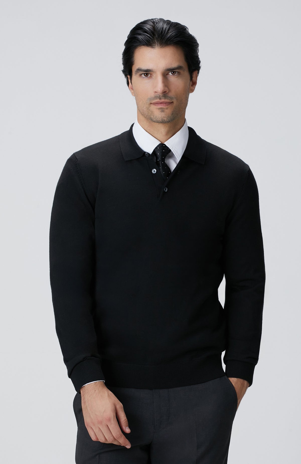 MEN'S Black Wool Blend Knit Sweater