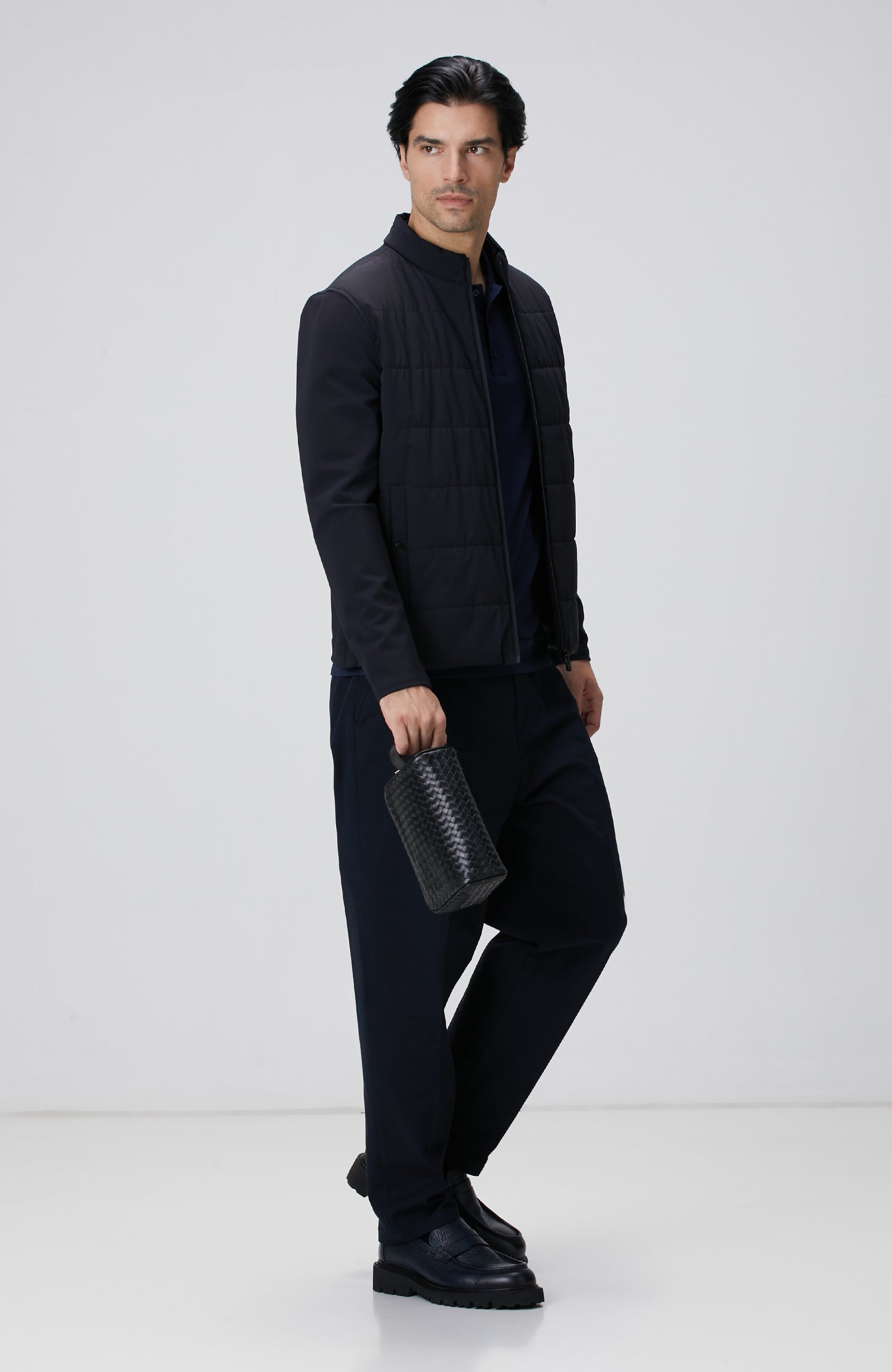 MEN'S Navy Blue Knit Sleeve Coat