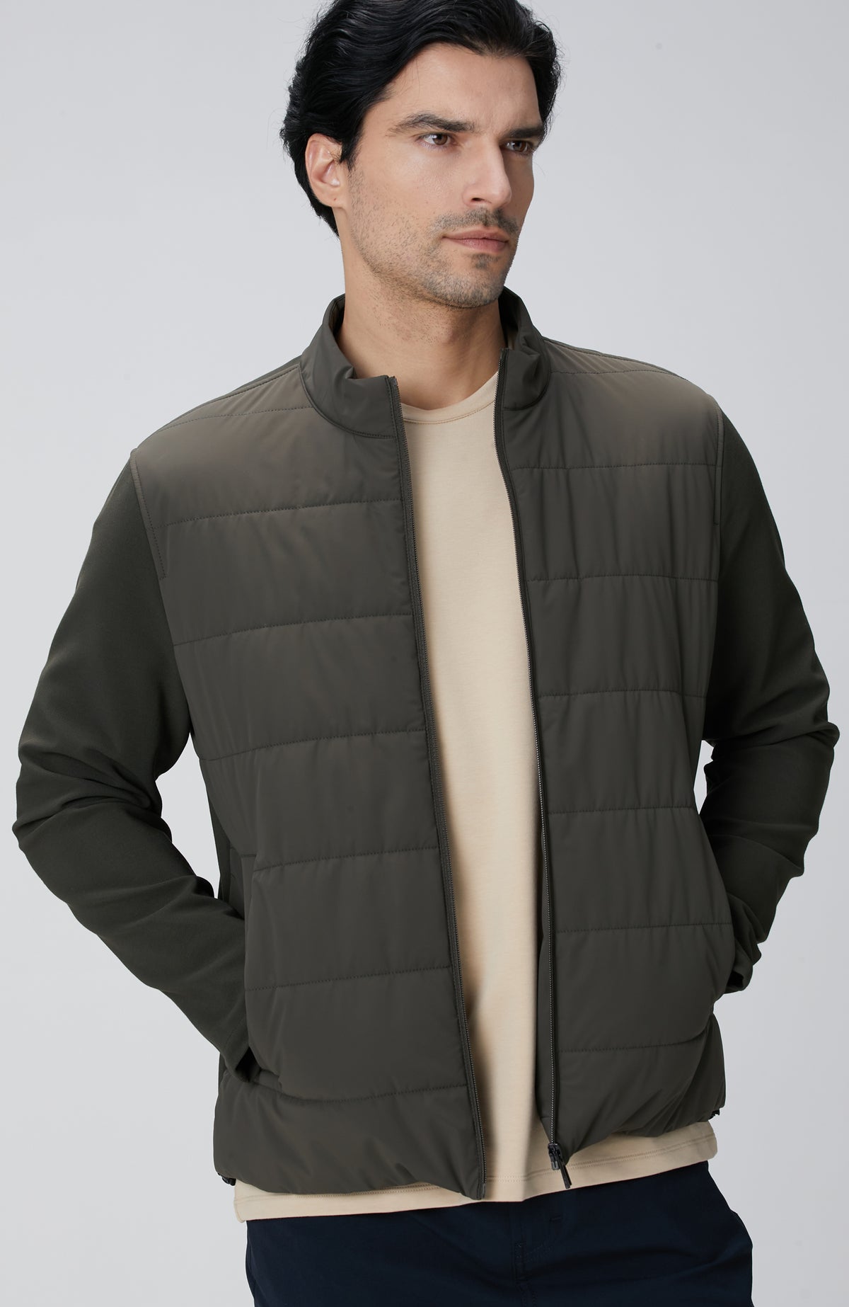 MEN'S Khaki Knit Sleeve Coat