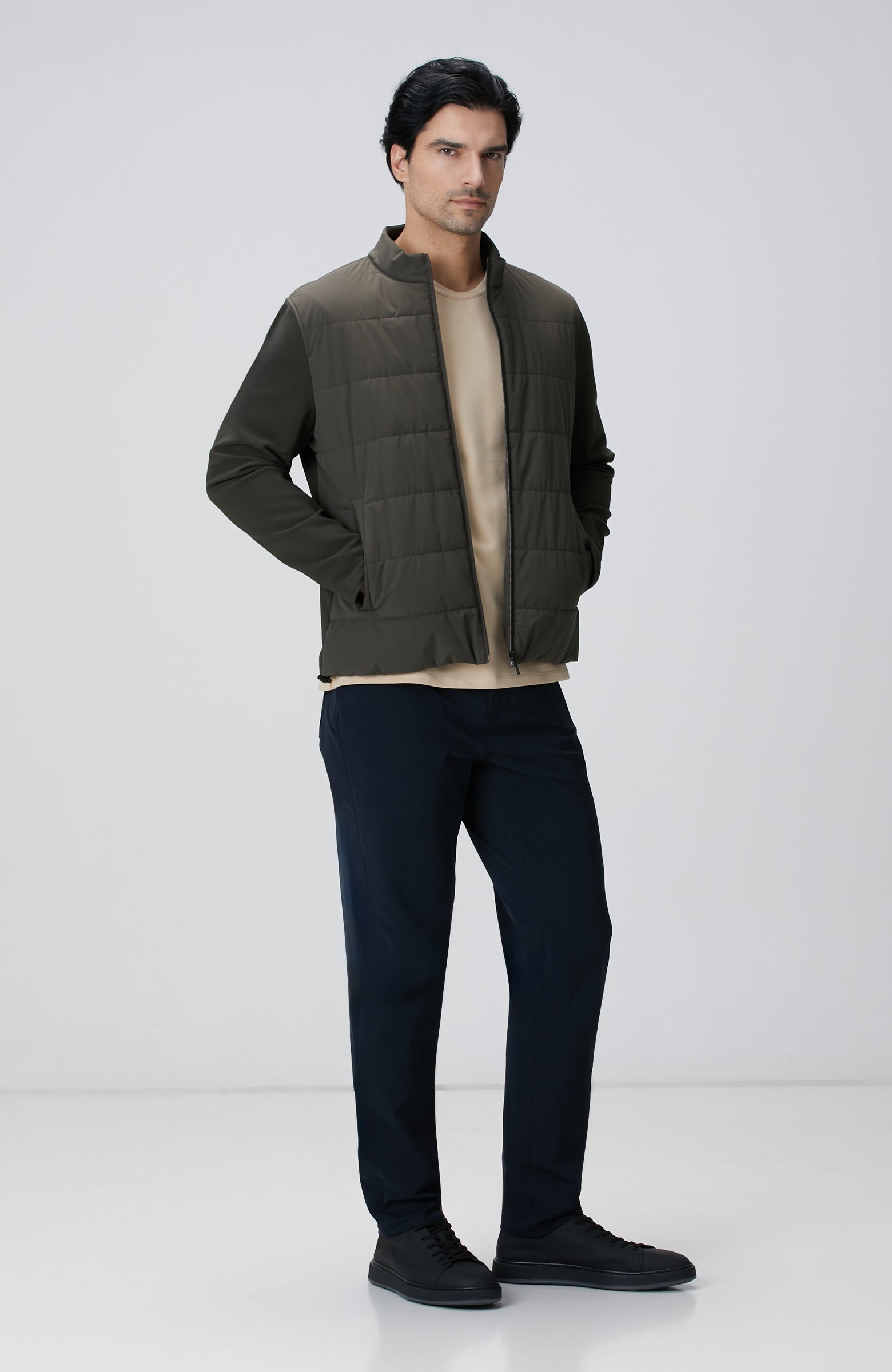MEN'S Khaki Knit Sleeve Coat