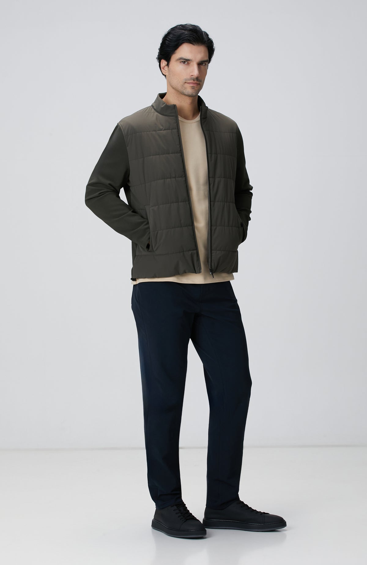 MEN'S Khaki Knit Sleeve Coat