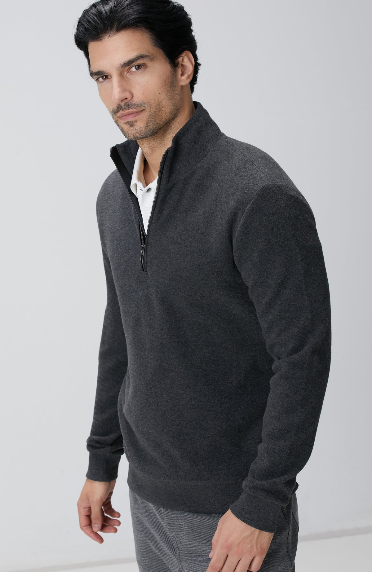 MEN'S Anthracite Stand Up Collar Zippered Sweatshirt
