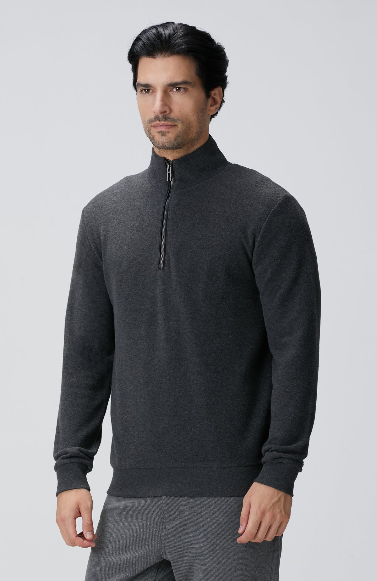 MEN'S Anthracite Stand Up Collar Zippered Sweatshirt