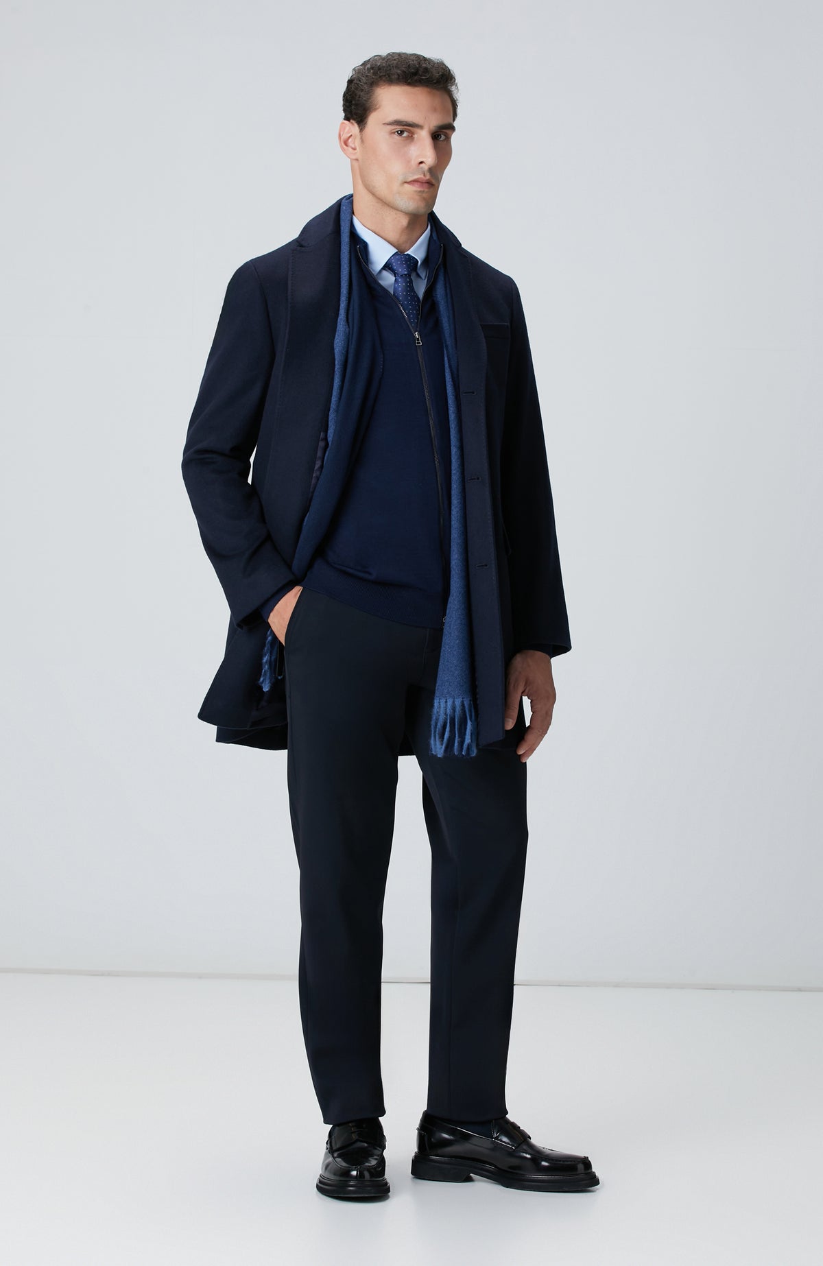 MEN'S Navy Blue Diagonal Patterned Pants
