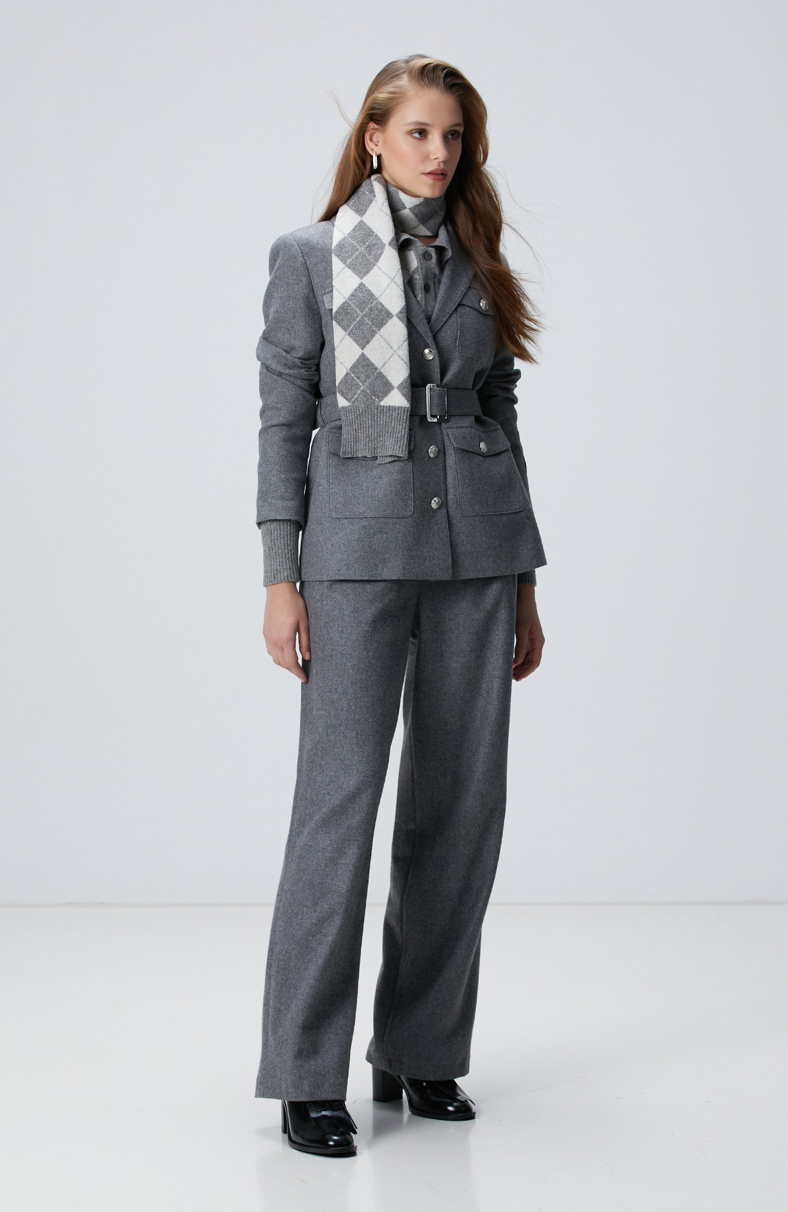 WOMEN'S Gray Melange Wool Blend Jacket