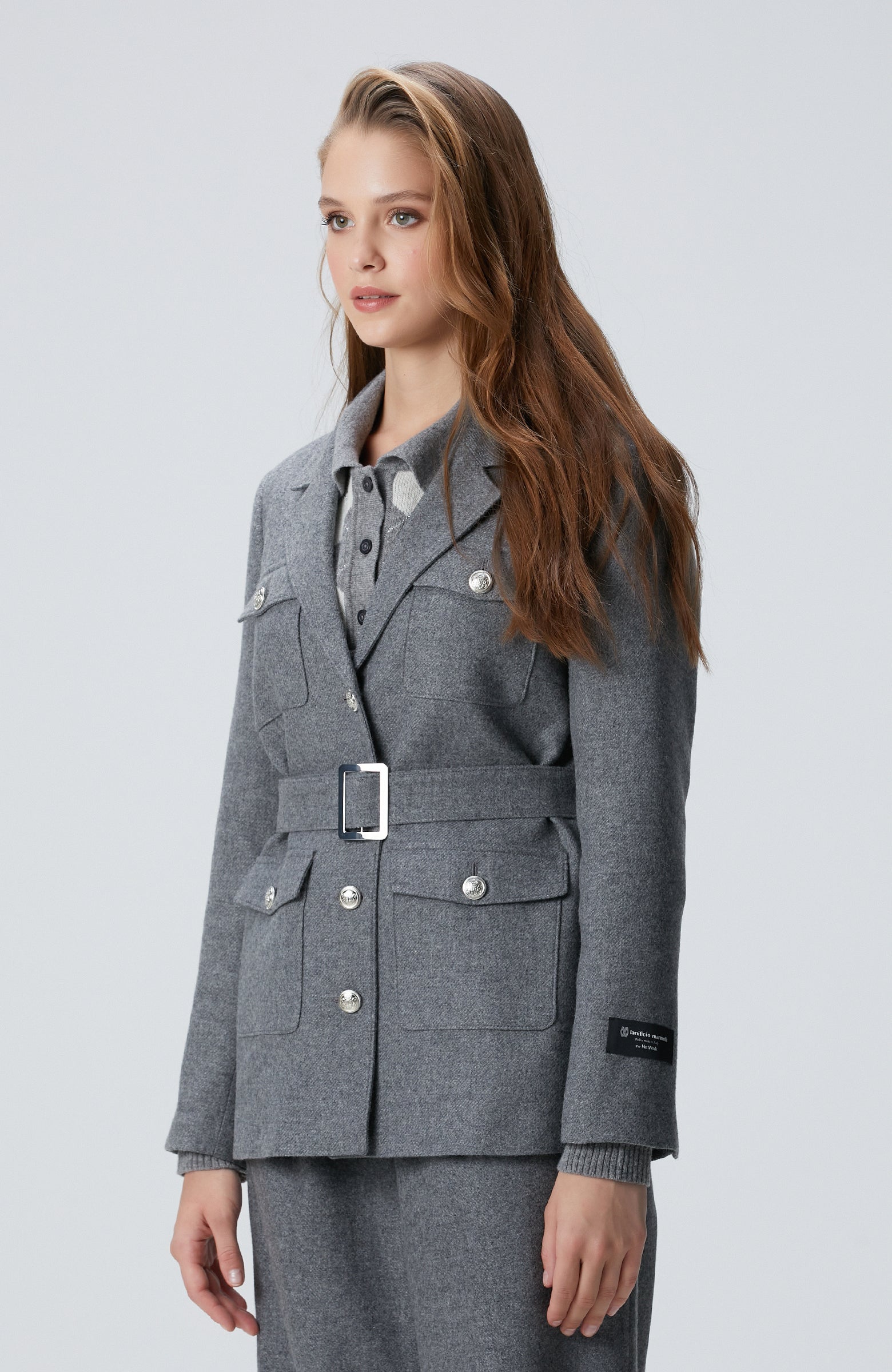 WOMEN'S Gray Melange Wool Blend Jacket