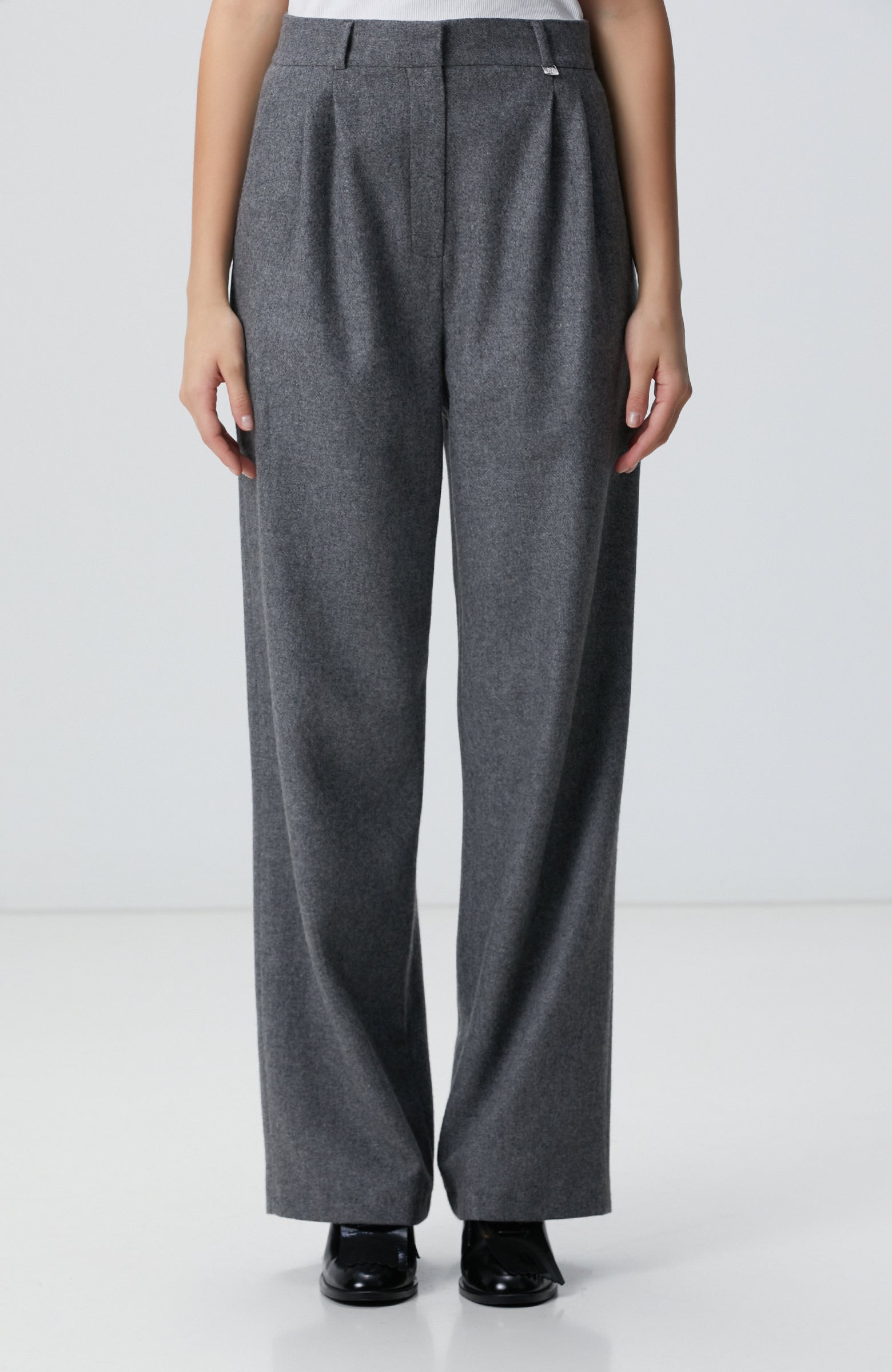 WOMEN'S Grey Melange Wool Blend Pants