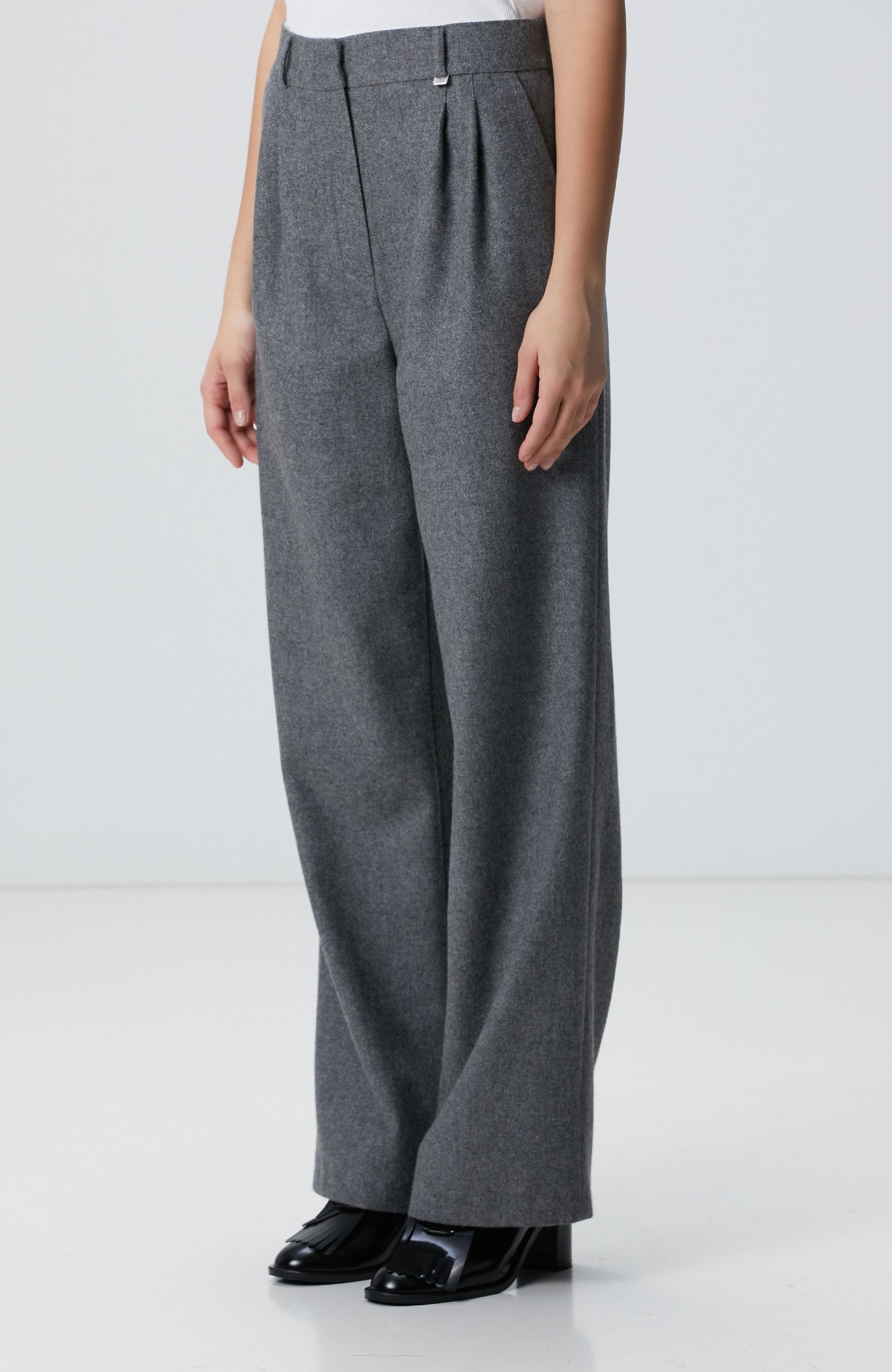 WOMEN'S Grey Melange Wool Blend Pants