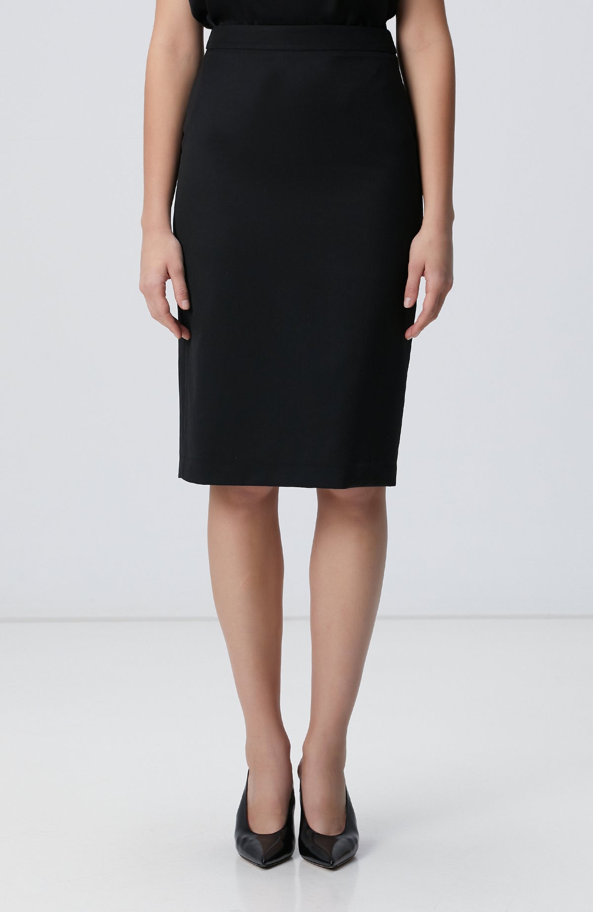 WOMEN'S Black Wool Blend Midi Skirt