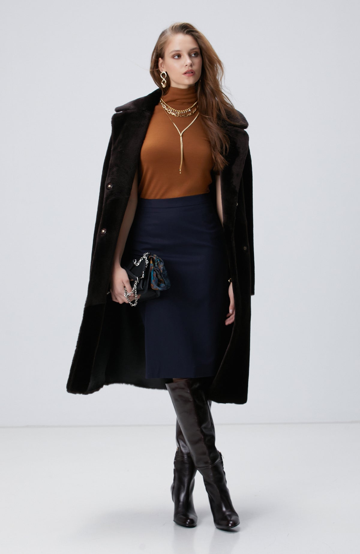 WOMEN'S Navy Blue Wool Blend Skirt