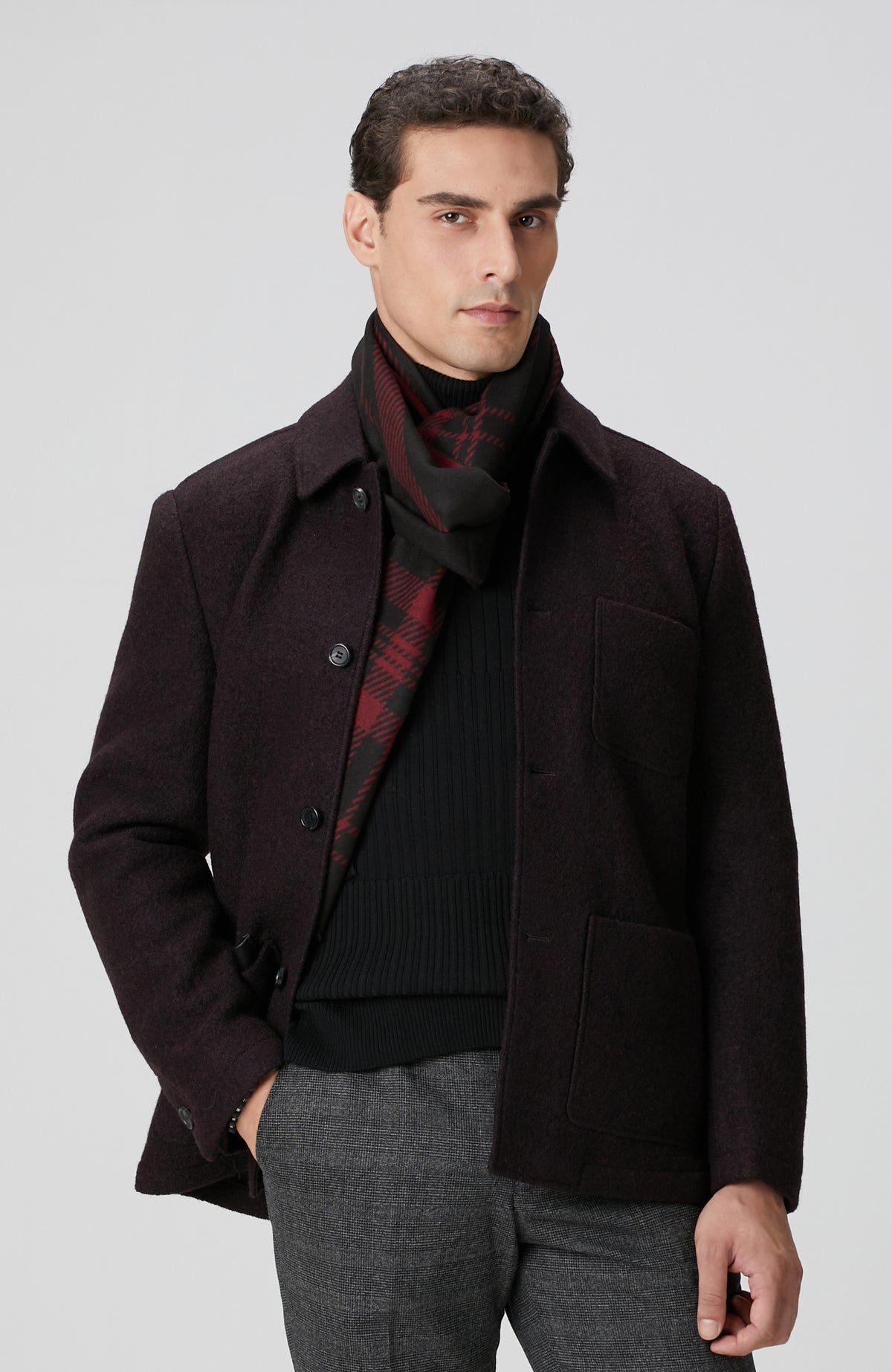 MEN'S Burgundy Knitted Wool Jacket