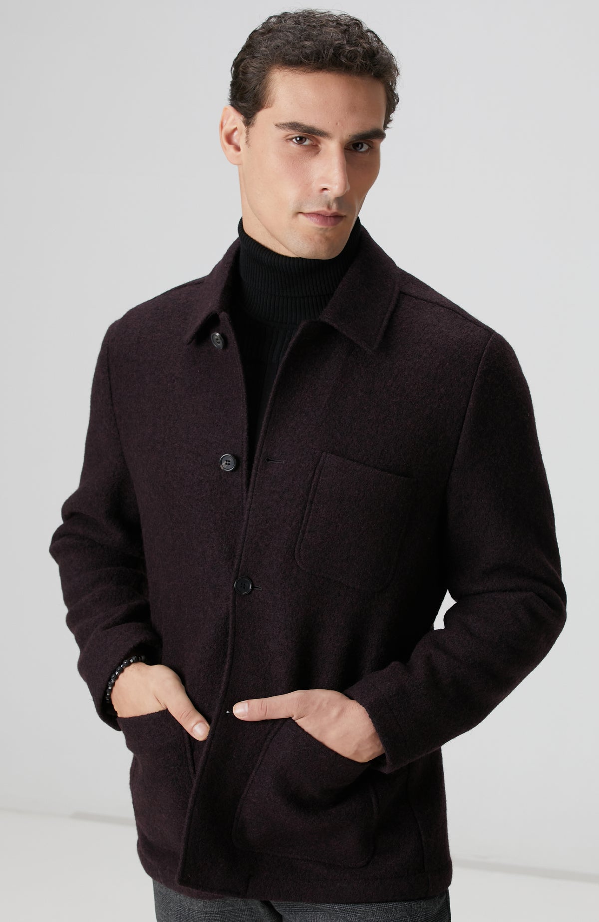 MEN'S Burgundy Knitted Wool Jacket
