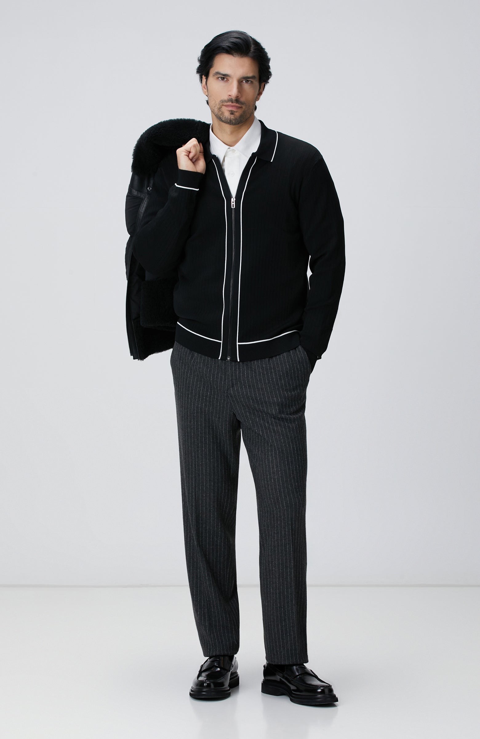 MEN'S Black Melange Rayon Cardigan