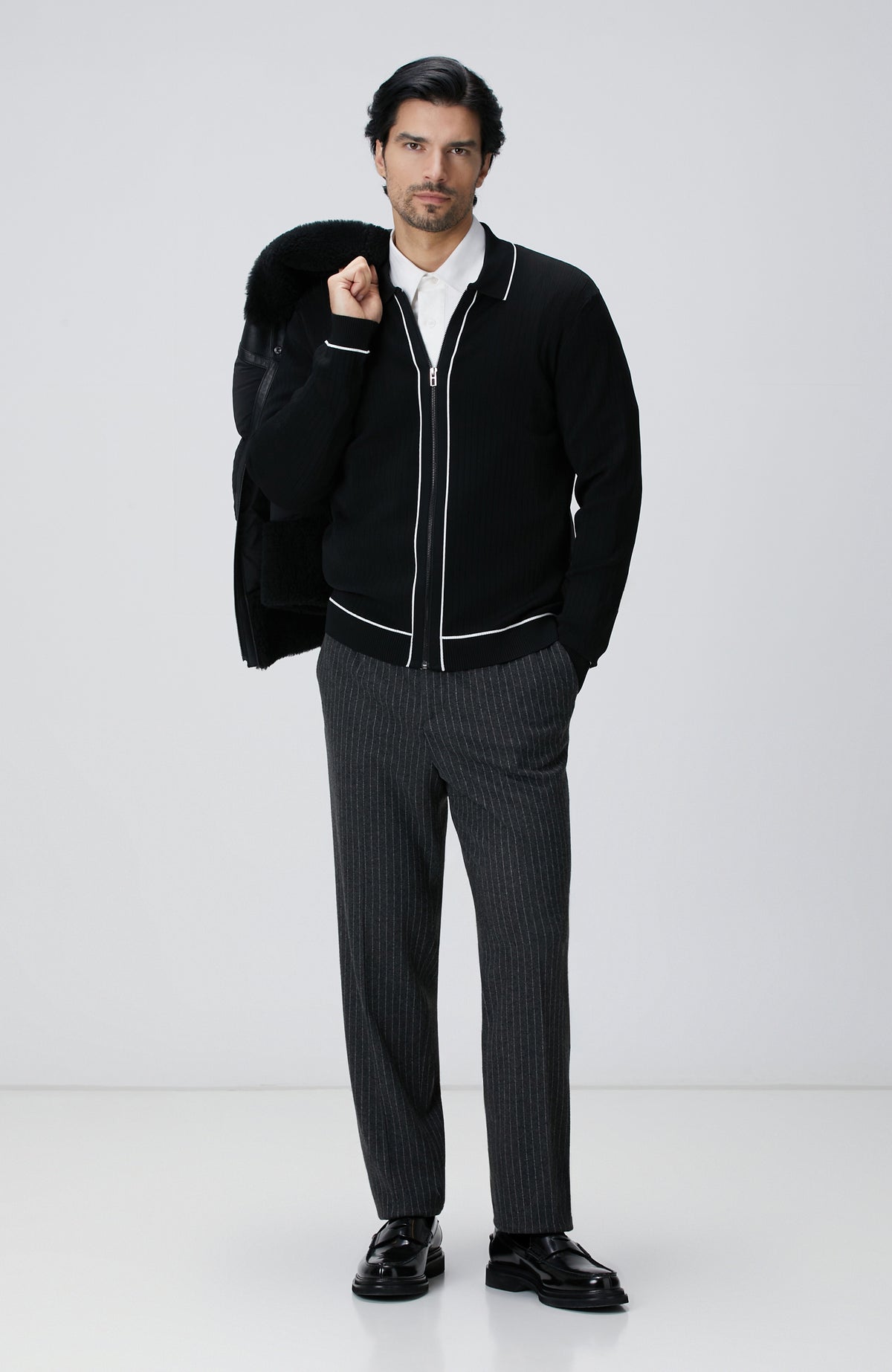 MEN'S Black Melange Rayon Cardigan