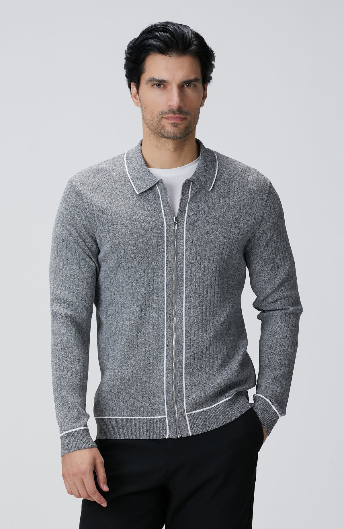MEN'S Grey Melange Rayon Cardigan