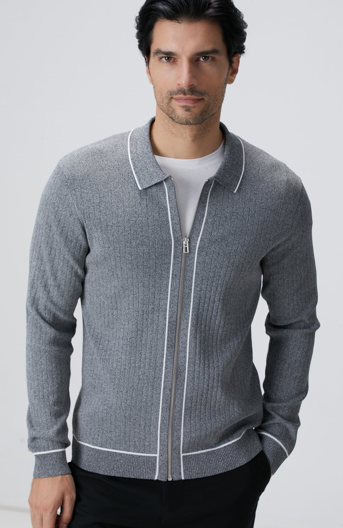 MEN'S Grey Melange Rayon Cardigan