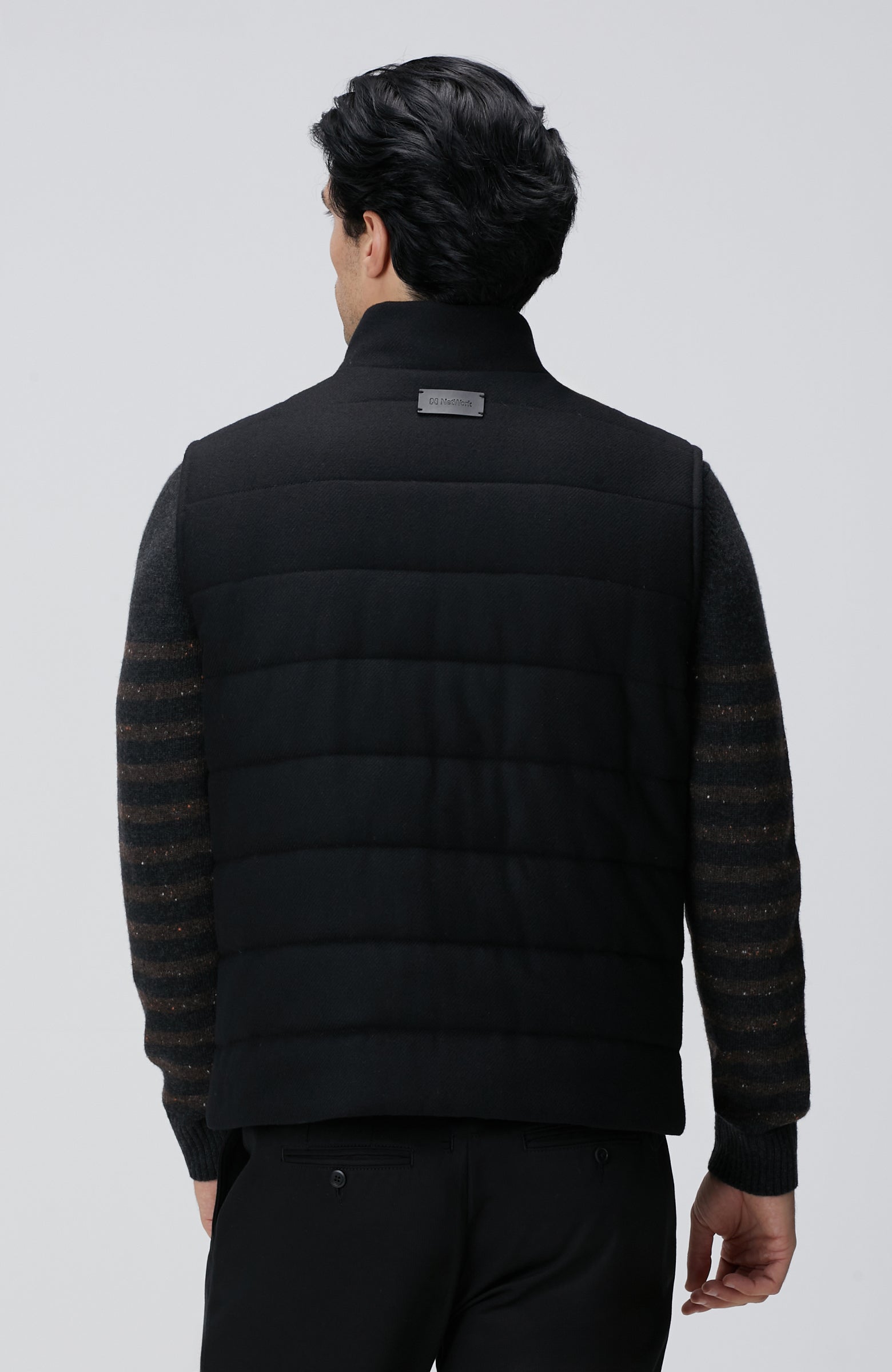 MEN'S Black Wool Blend Flannel Stand Neck Casual Vest