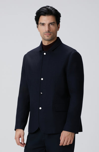 MEN'S Navy Blue Diagonal Patterned Wool Blend Jacket