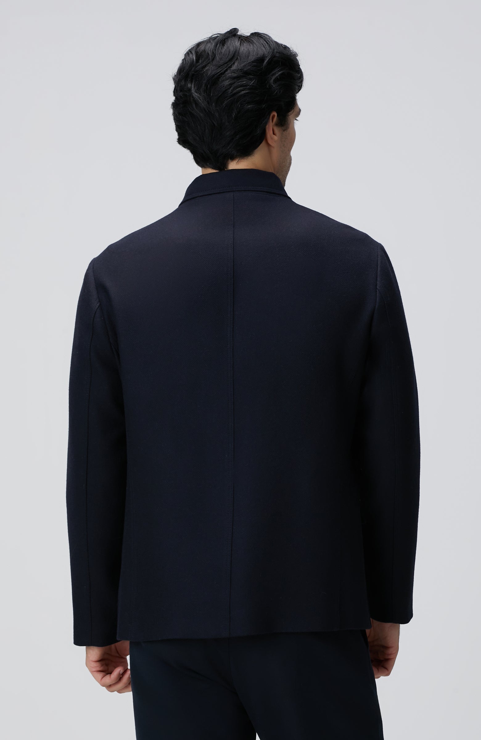 MEN'S Navy Blue Diagonal Patterned Wool Blend Jacket