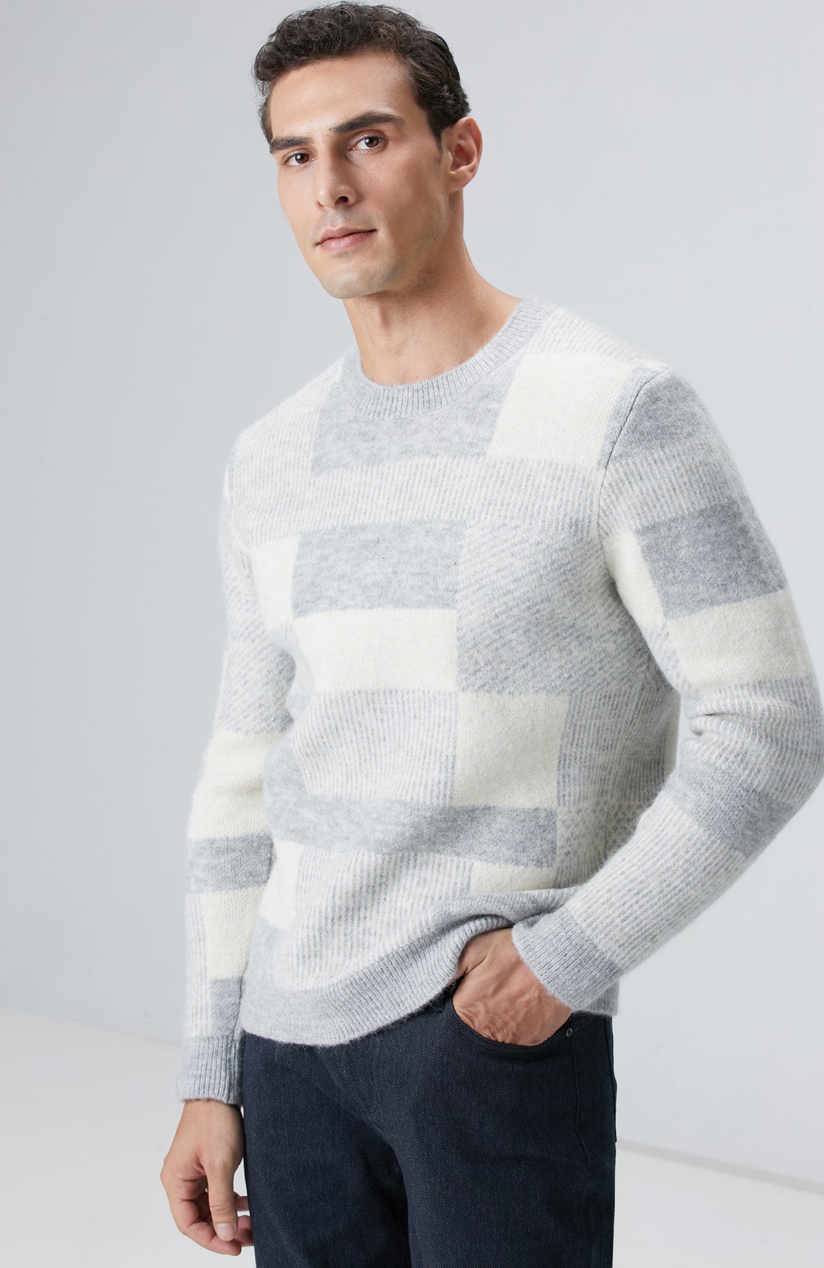 MEN'S Grey Wool Blend Knit Sweater