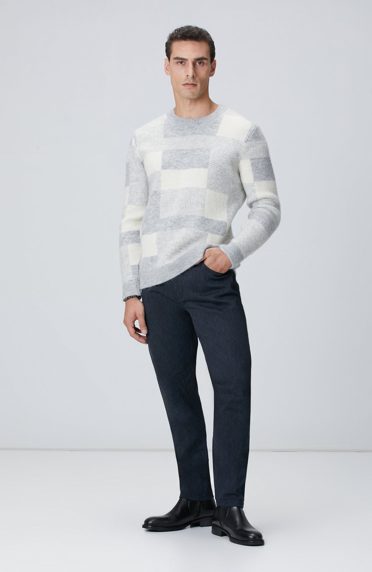 MEN'S Grey Wool Blend Knit Sweater