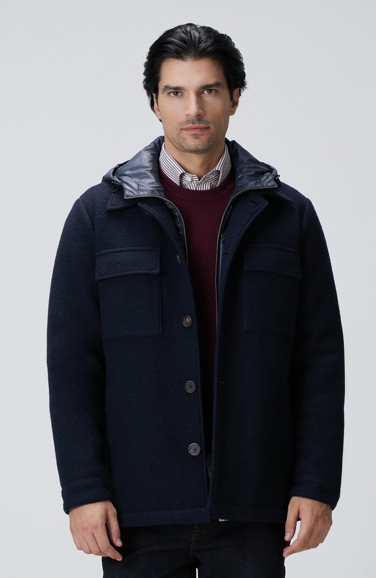 MEN'S Navy Blue Casual Wool Coat