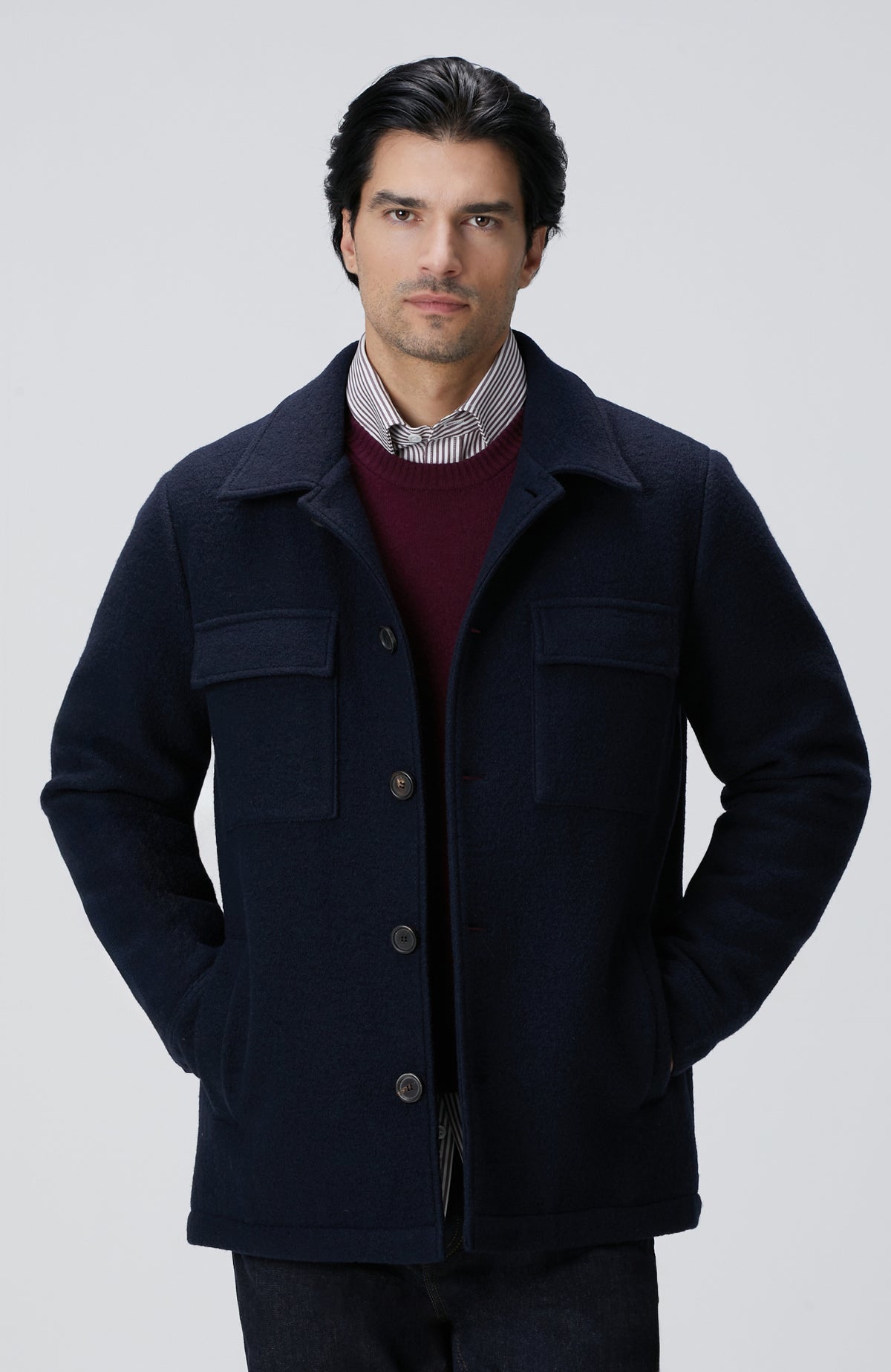 MEN'S Navy Blue Casual Wool Coat