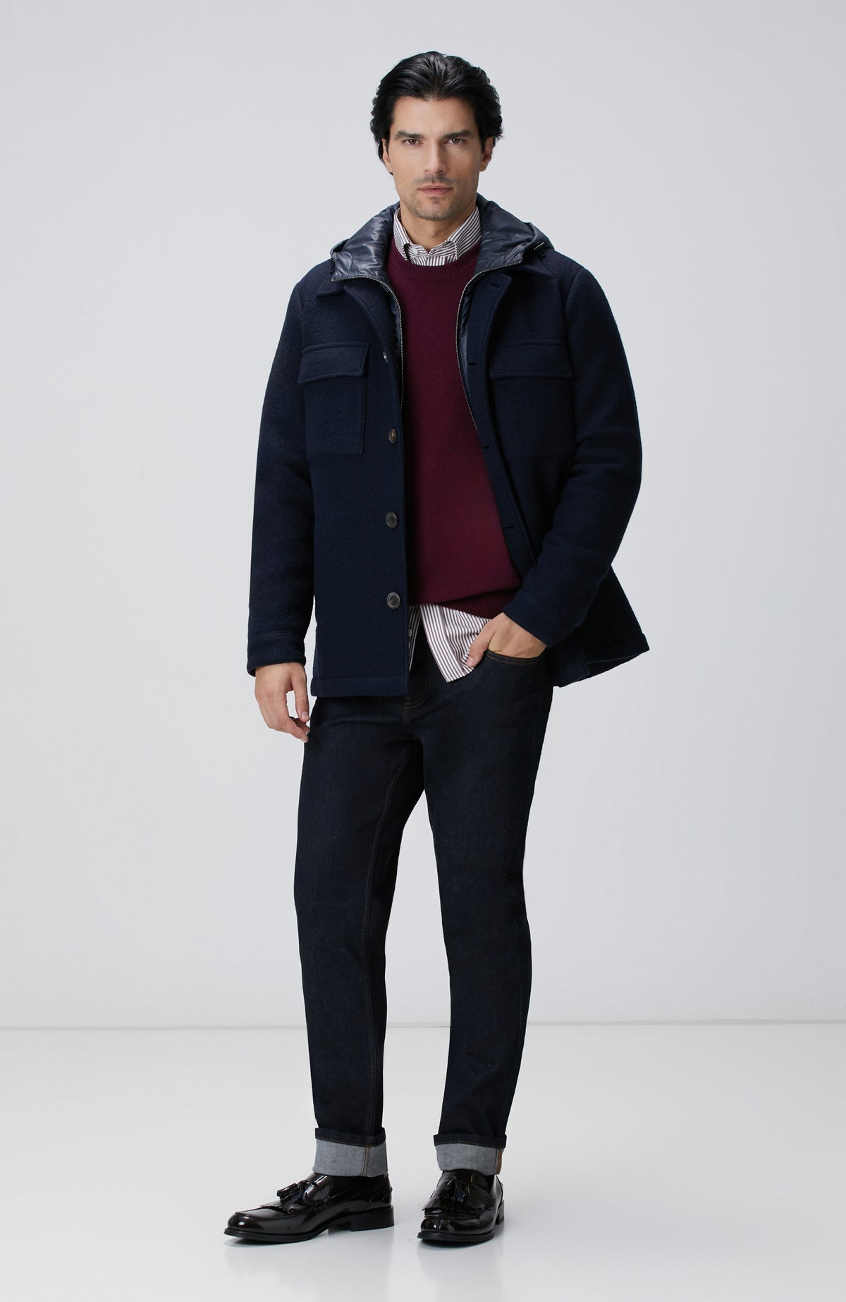 MEN'S Navy Blue Casual Wool Coat