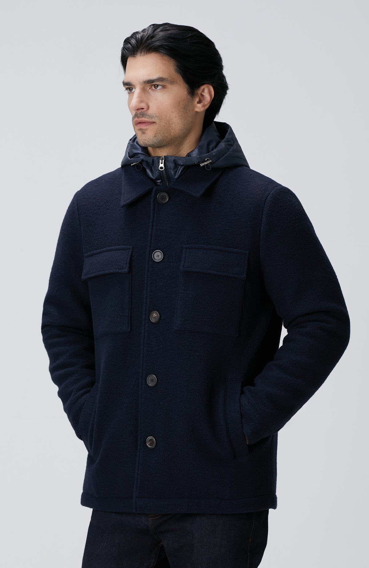MEN'S Navy Blue Casual Wool Coat