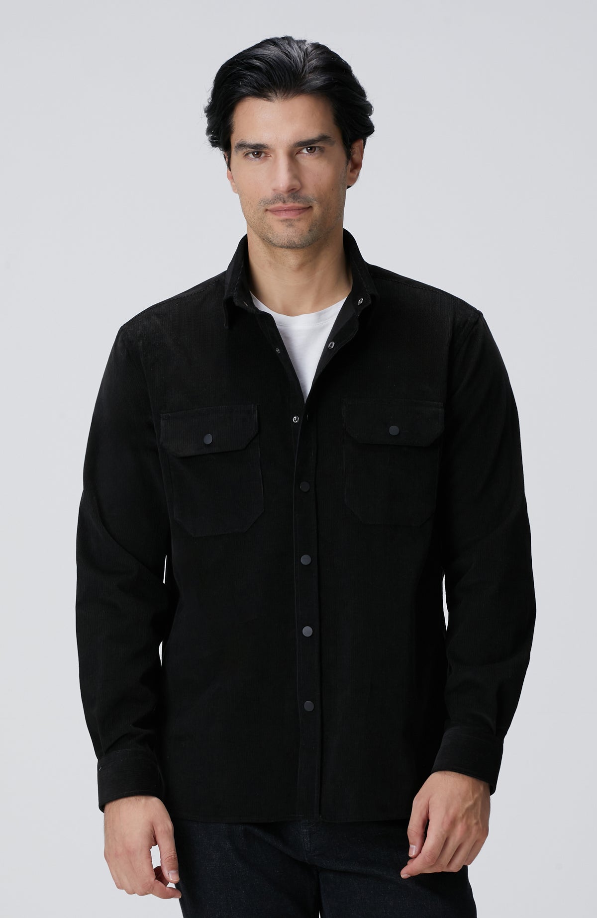 MEN'S Black Double Pocket Corduroy Shirt