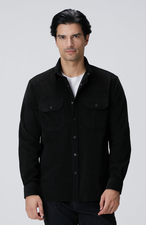 MEN'S Black Double Pocket Corduroy Shirt