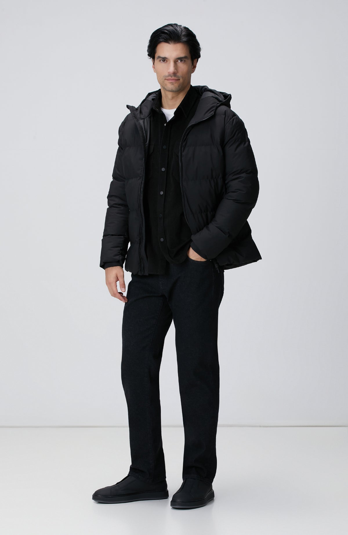 MEN'S Black Double Pocket Corduroy Shirt