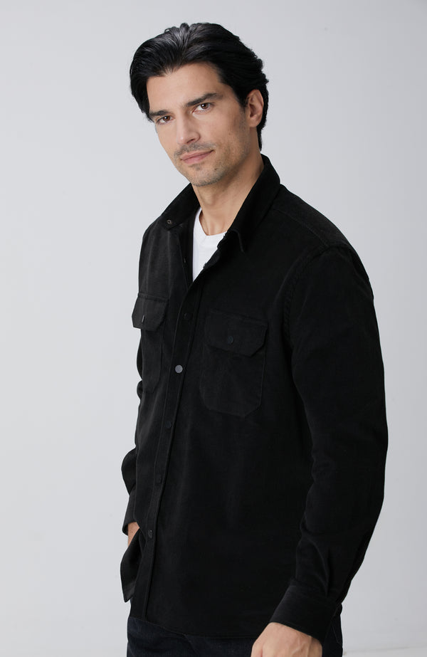 MEN'S Black Double Pocket Corduroy Shirt
