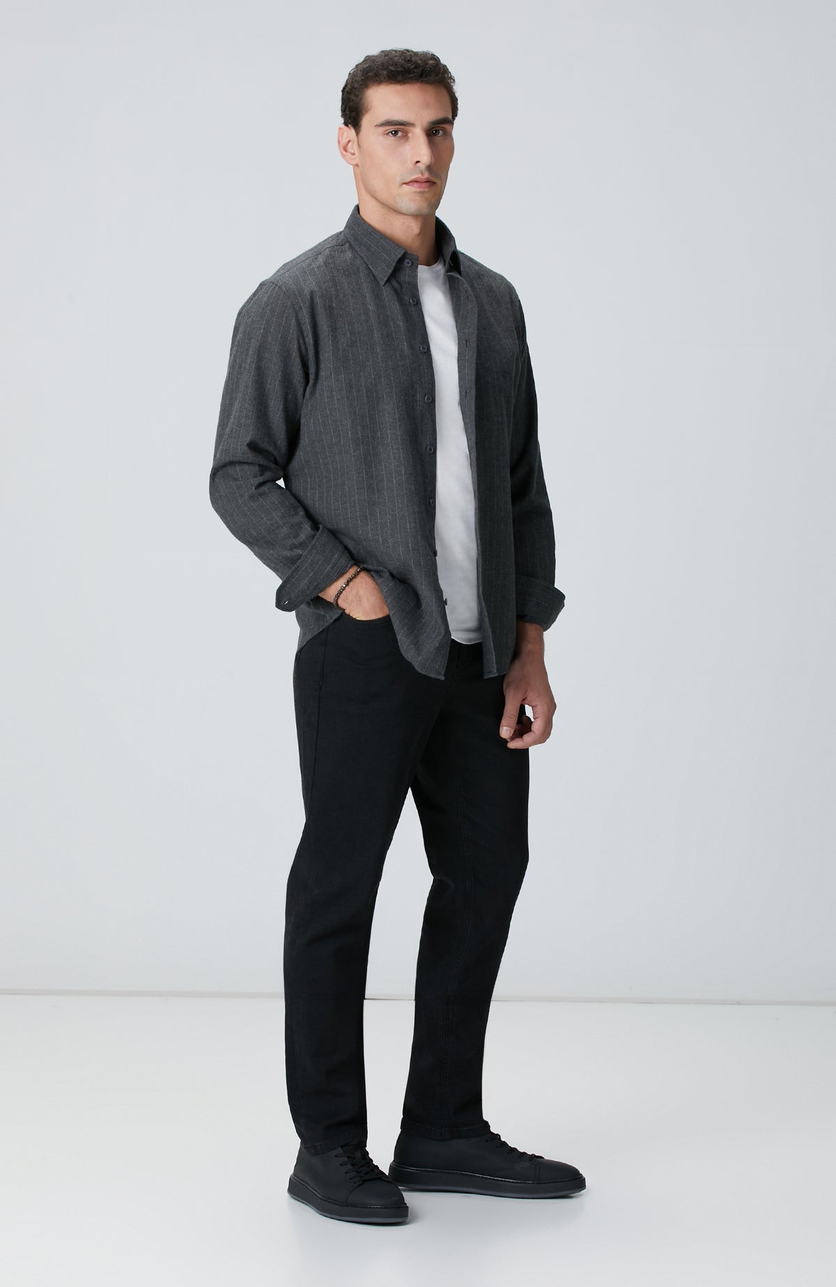 MEN'S Anthracite Melange Striped Shirt