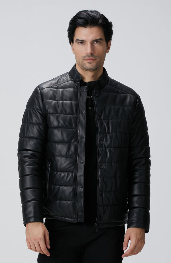 MEN'S Black Quilted Leather Coat