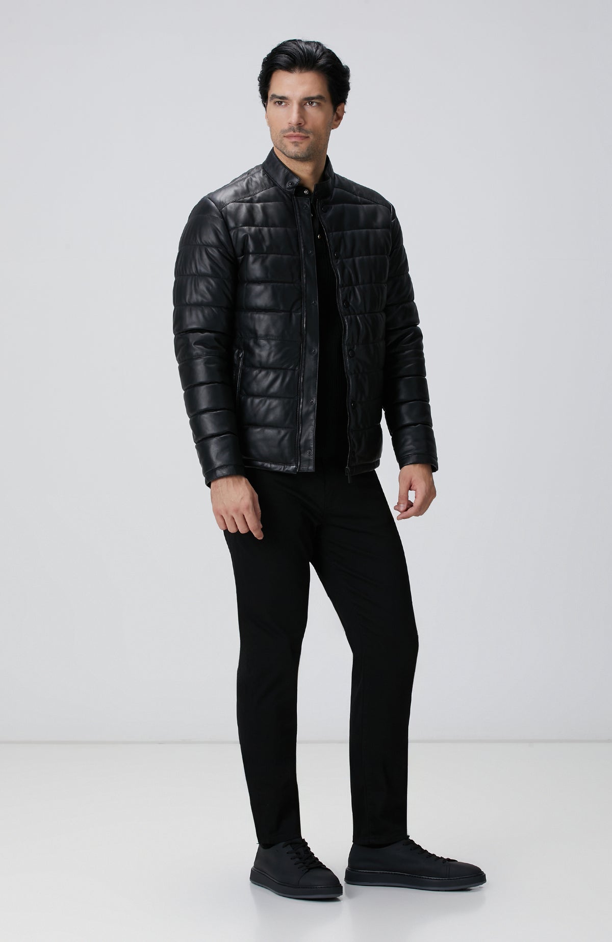 MEN'S Black Quilted Leather Coat