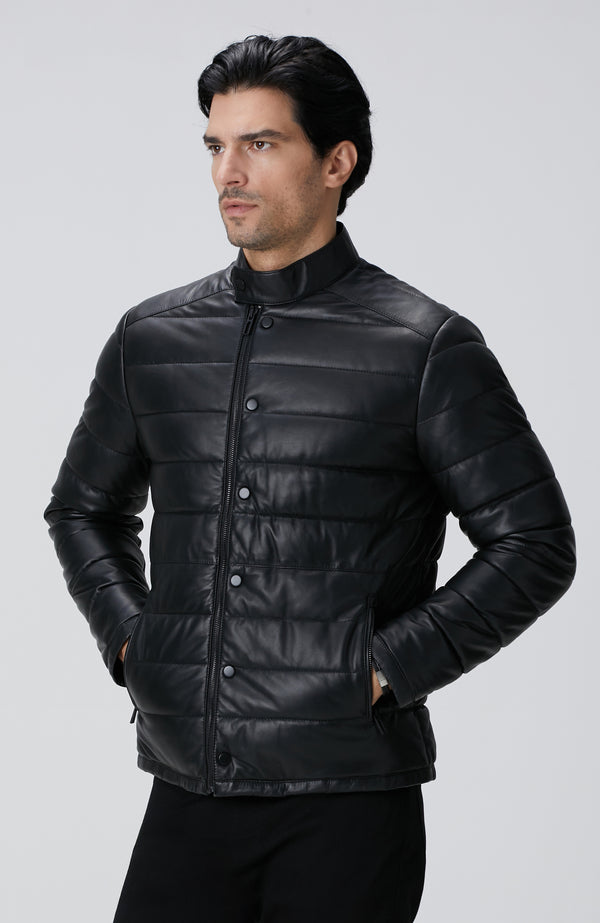 MEN'S Black Quilted Leather Coat