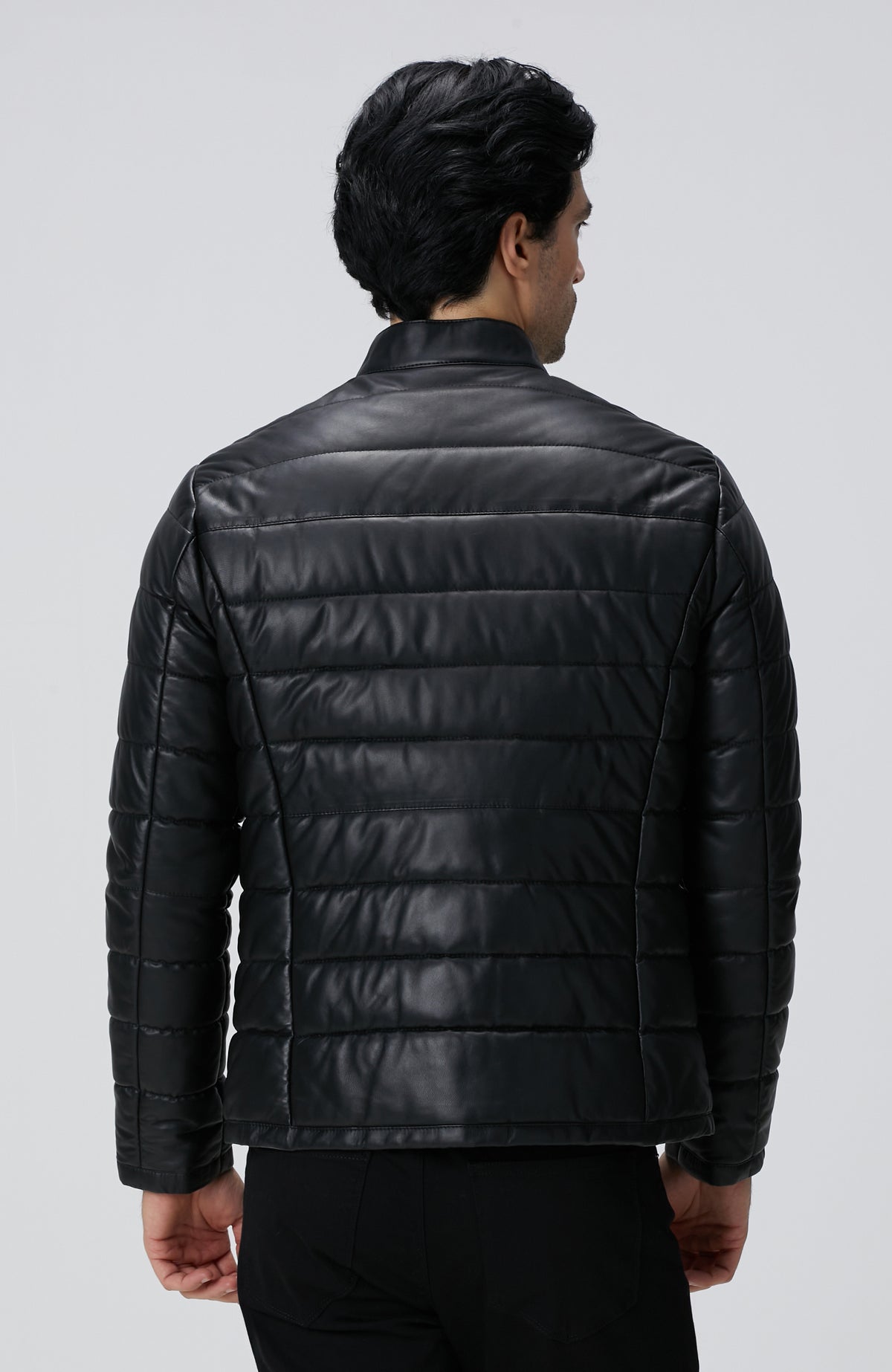 MEN'S Black Quilted Leather Coat