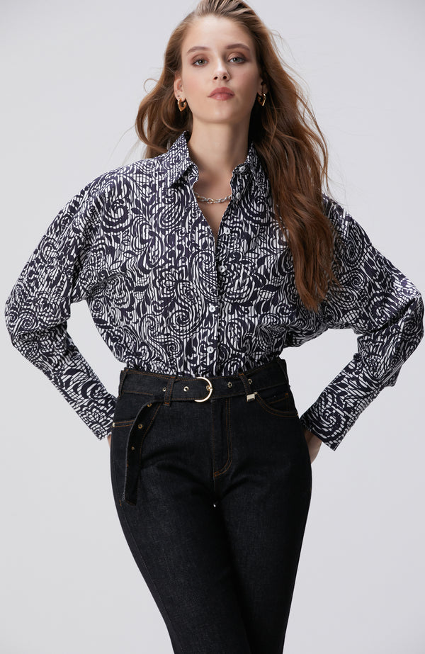 WOMEN'S Navy Blue Patterned Shirt