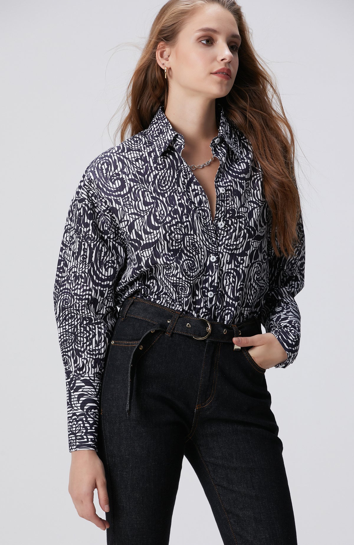 WOMEN'S Navy Blue Patterned Shirt