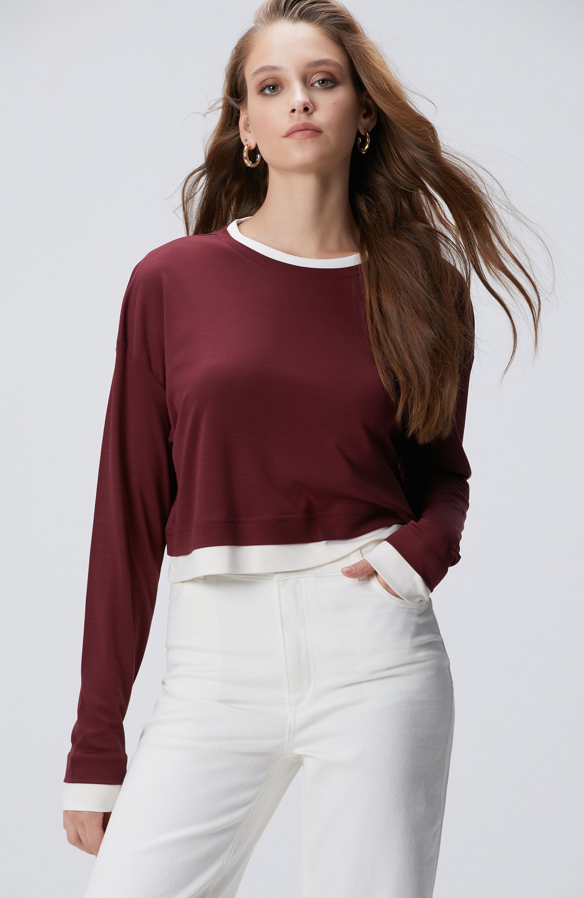 WOMEN'S Burgundy Double Color T-shirt