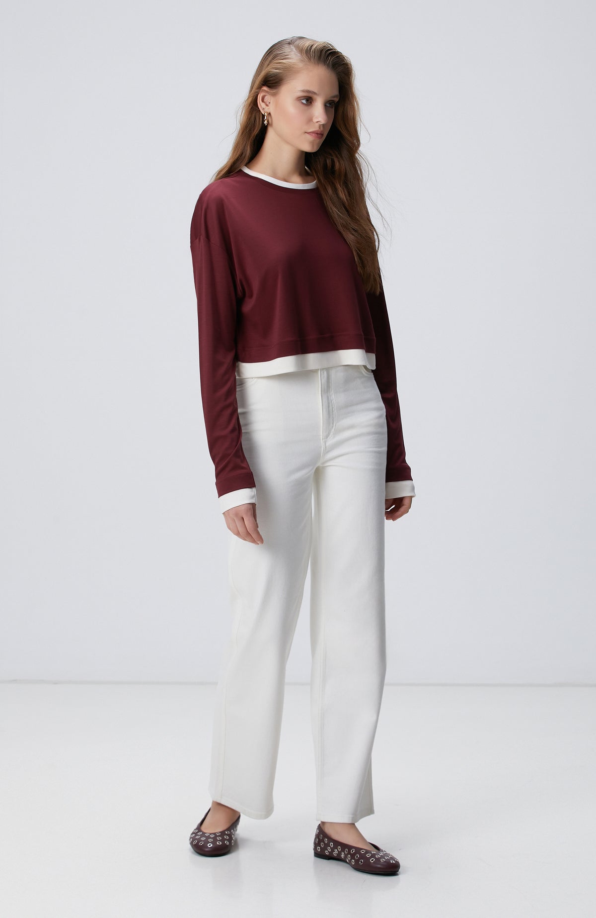 WOMEN'S Burgundy Double Color T-shirt